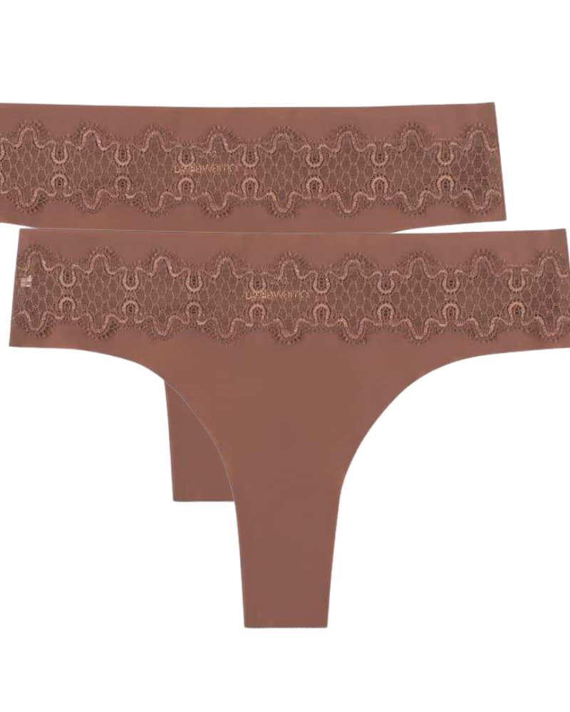 Front of a size Large VIP Thong with Lace 2-Pack Bundle in Toffee with Toffee Lace by Uwila Warrior. | dia_product_style_image_id:242661